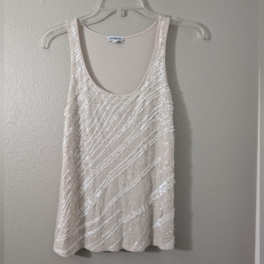 Express Women's Sequin Tank Top - Beige